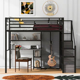 Bellemave® Full Size Metal Loft Bed with Wardrobe, Desk, Storage Shelves - Bellemave